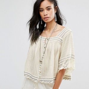 Free People See Saw Ivory Metallic Crop Top size S